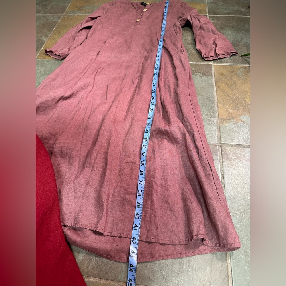 SOLD Roolee Pink 100% Linen Button 3/4 Sleeve Modest Dress Size Small - Picture 7 of 8